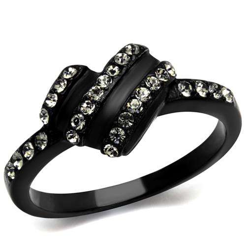 UNUSUAL BLACK STAINLESS STEEL SIMULATED DIAMOND LADIES RING