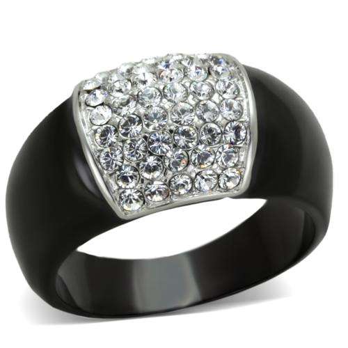 UNUSUAL BLACK STAINLESS STEEL SIMULATED DIAMOND LADIES RING