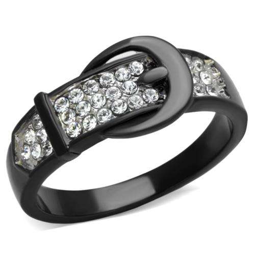 UNUSUAL BLACK STAINLESS STEEL SIMULATED DIAMOND LADIES RING