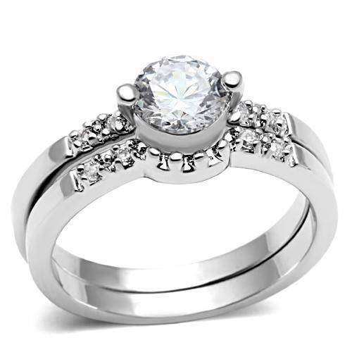 BEAUTIFUL 18K WHITE GOLD PLATED SIMULATED DIAMOND WEDDING RING SET