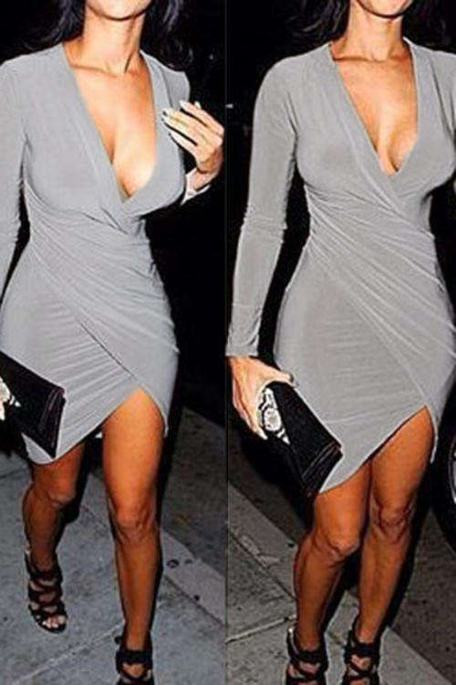 GORGEOUS GREY WRAP STYLE DRESS