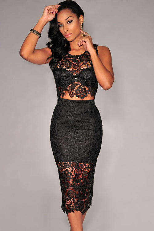 2PC FANTASTIC FLORAL LACE SKIRT & TOP