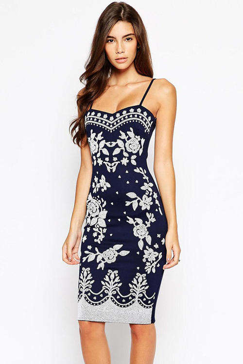 STUNNING CONTRAST FLORAL PRINT MIDI DRESS