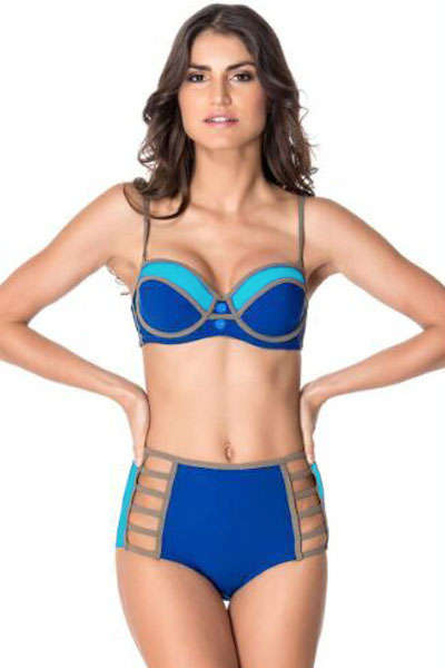 BEAUTIFUL BLUE BLOCK HIGH WAIST BIKINI