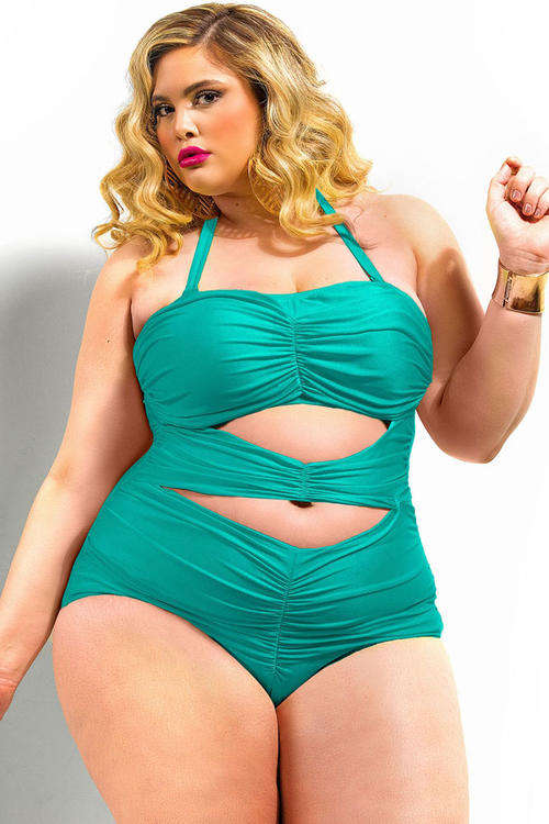 **PLUS SIZE** PRETTY RUCHED FRONT DETAIL SWIMSUIT