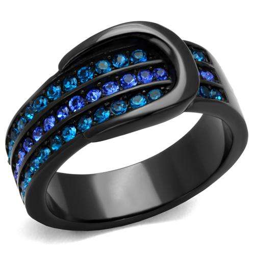 UNUSUAL BLACK STAINLESS STEEL SIMULATED DIAMOND RING