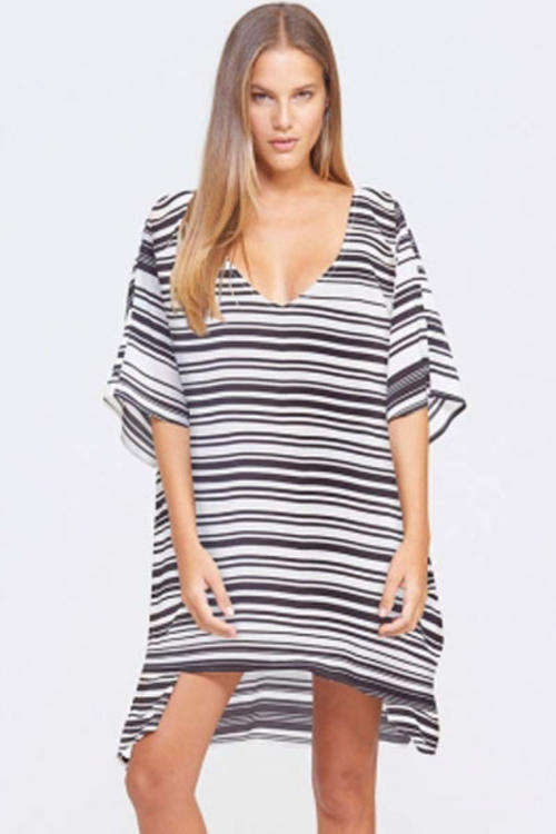 BEAUTIFUL BLACK STRIPE DETAIL BEACH DRESS