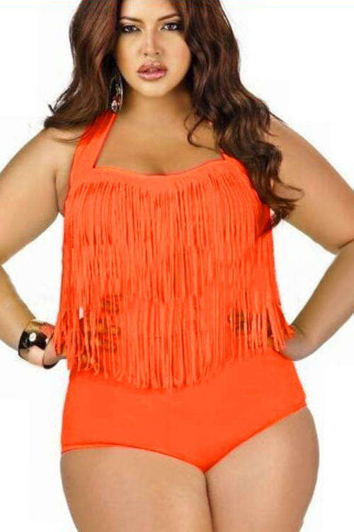 **PLUS SIZE** FRINGED FRONT HIGH WAIST BIKINI