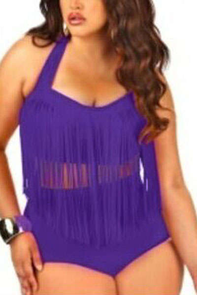 **PLUS SIZE** FRINGED FRONT HIGH WAIST BIKINI