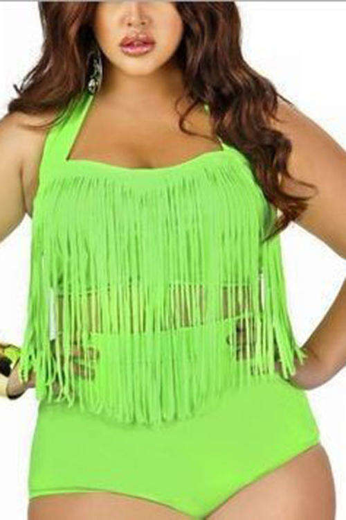 **PLUS SIZE** FRINGED FRONT HIGH WAIST BIKINI