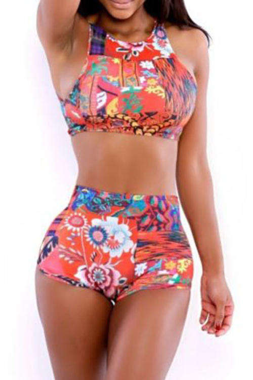 SPORTY FLORAL PRINT HIGH WAIST BIKINI
