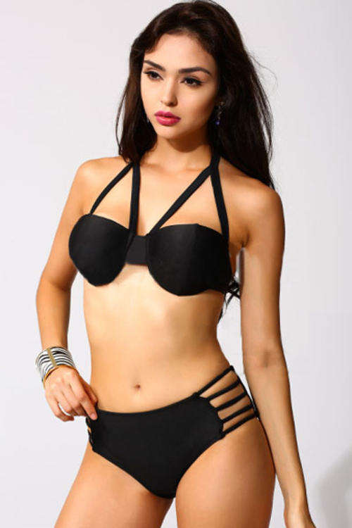 BEAUTIFUL BLACK CAGED LOOK SIDES BIKINI