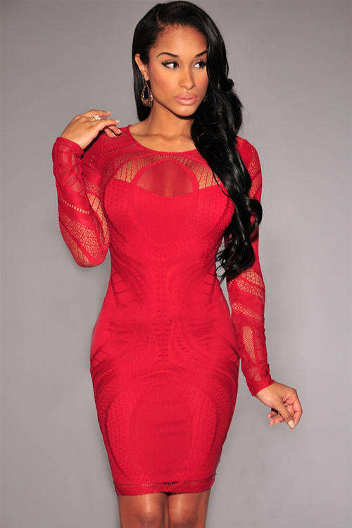 LUSCIOUS LACE LONG SLEEVE MINI DRESS