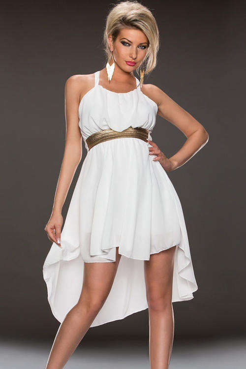 WONDERFUL WHITE HIGH LOW DESIGN CHIFFON DRESS
