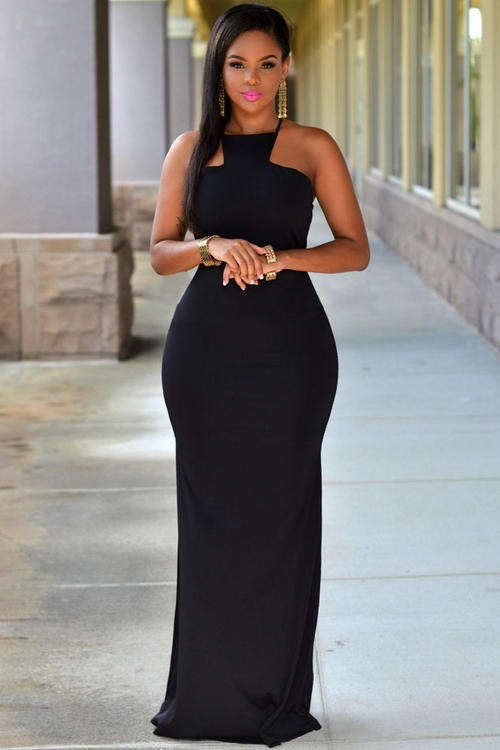 ELEGANT OPEN BACK SOLID COLOUR MAXI DRESS