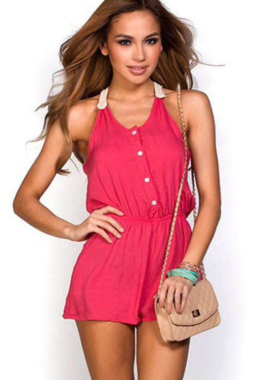STUNNING CROCHET T BACK AND BUTTON DOWN FRONT DETAIL ROMPER