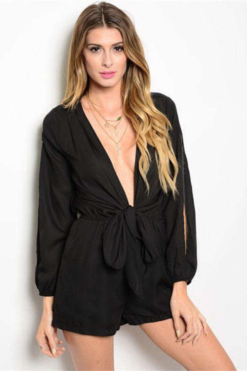 DELIGHTFUL DEEP V TIE FRONT ROMPER