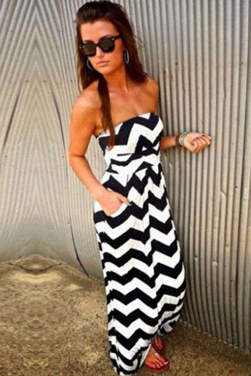 SEXY STRAPLESS ZIG ZAG PRINT JUMPSUIT