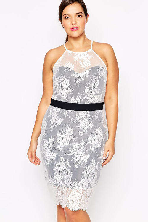 **PLUS SIZE** LOVELY LACE OVERLAY CONTRAST COLOUR DRESS