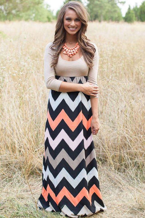 MAGNIFICENT MULTI COLOUR CHEVRON PATTERN SKIRT MAXI DRESS