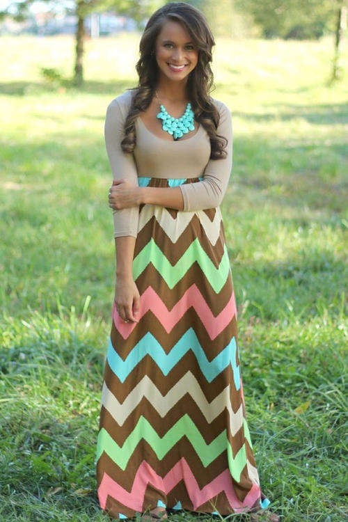 MAGNIFICENT MULTI COLOUR CHEVRON PATTERN SKIRT MAXI DRESS