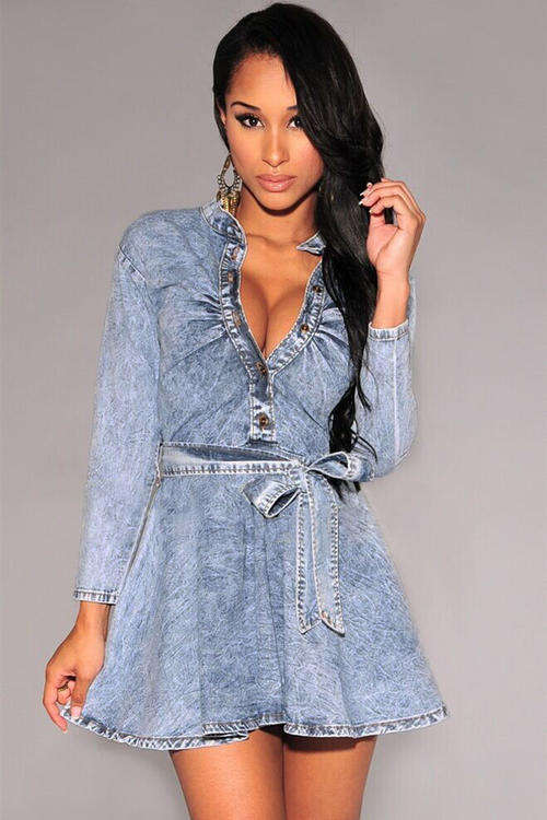 BEAUTIFUL BELTED DENIM MINI DRESS
