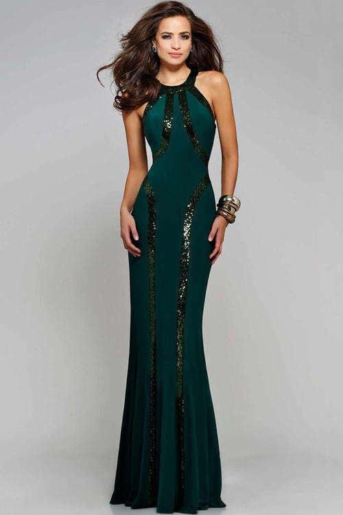 STUNNING SEQUIN TRIM EVENING DRESS