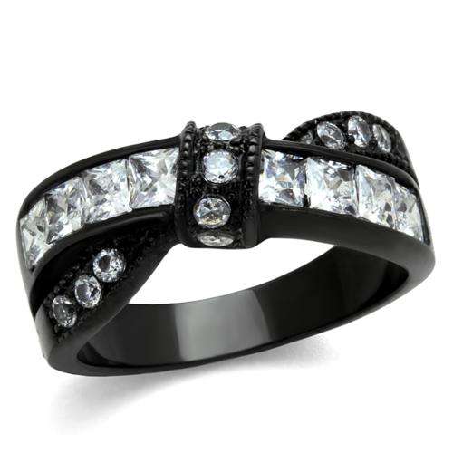 UNUSUAL BLACK STAINLESS STEEL SIMULATED DIAMOND LADIES RING