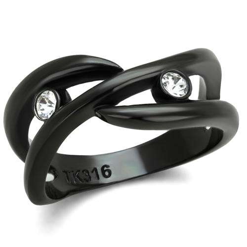 *LOCALLY IN STOCK* UNUSUAL BLACK STAINLESS STEEL SIMULATED DIAMOND LADIES RING