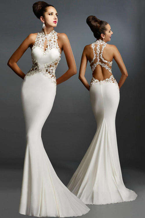 GLAMOROUS FINE FLORAL DETAIL EVENING DRESS