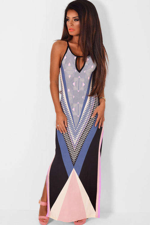 PRETTY MULTI COLOUR PRINT MAXI DRESS