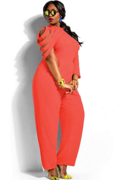 **PLUS SIZE** TRENDY IRREGULAR SLEEVE DESIGN JUMPSUIT