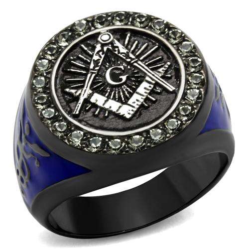 BLUE ENAMEL STAINLESS STEEL SIMULATED DIAMOND MEN'S RING