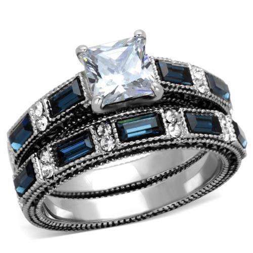 GLAMOROUS SIMULATED SAPPHIRE LADIES WEDDING RING SET