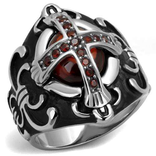 SOLID STAINLESS STEEL SIMULATED RUBY MENS RING
