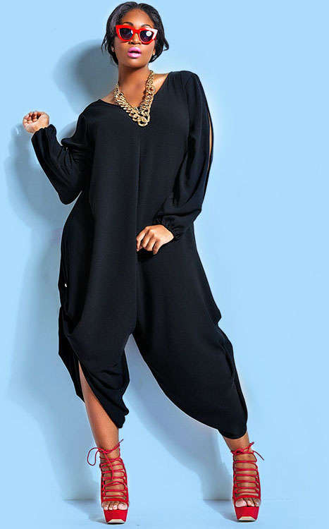 **PLUS SIZE** STYLISH CUT AWAY SLEEVE DETAIL JUMPSUIT