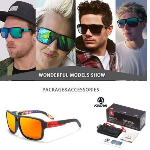 KDEAM KD520 Square Style Polarized Sunglasses - Black and Red. Local Stock