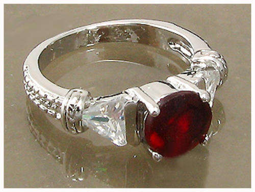 Simulated Ruby & Simulated Diamond 18K White Gold Plated Ring NO COMBINED POSTAGE