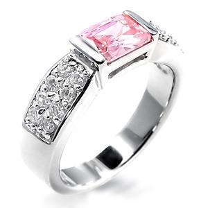 Pink and Clear Simulated Diamond 18K White Gold Plated Ring - NO COMBINED POSTAGE