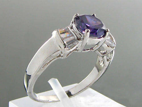 Simulated Amethyst and Simulated Diamond 18K White Gold Plated Ring