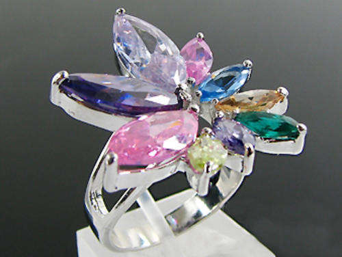 Multi Coloured Cubic Zirconia 18K White Gold Plated Ring