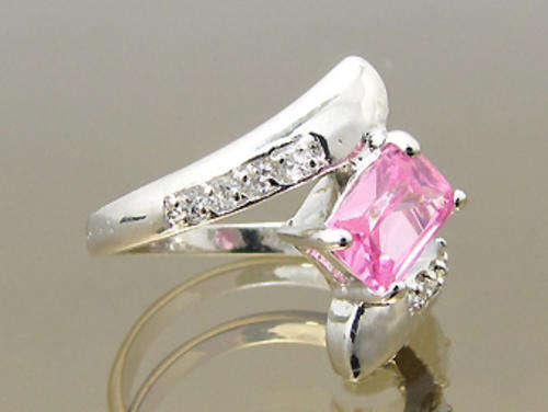 Pink and Clear Simulated Diamond 18K White Gold Plated Ring