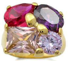 Multi Coloured Cubic Zirconia 18K Yellow Gold Plated Ring