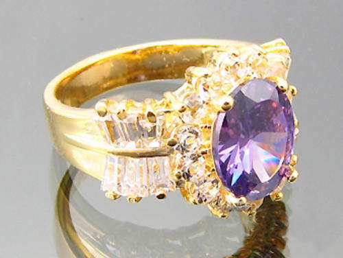 Simulated Amethyst and Simulated Diamond 18K Yellow Gold Plated Ring NO COMBINED POSTAGE