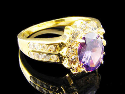 Simulated Amethyst and Simulated Diamond 18K Yellow Gold Plated Ring