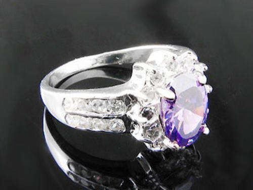 18K White Gold Plated Simulated Amethyst Ring - NO COMBINED POSTAGE