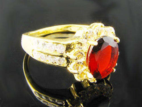 Simulated Ruby & Simulated Diamond 18K Yellow Gold Plated Ring - NO COMBINED POSTAGE
