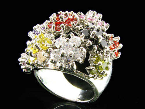 Multi Coloured Cubic Zirconia 18K White Gold Plated Ring - NO COMBINED POSTAGE