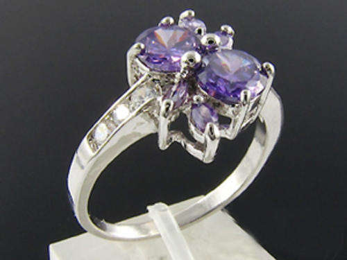18K White Gold Plated Simulated Amethyst Ring - NO COMBINED POSTAGE