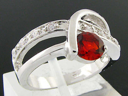 Simulated Ruby & Simulated Diamond 18K White Gold Plated Ring - NO COMBINED POSTAGE